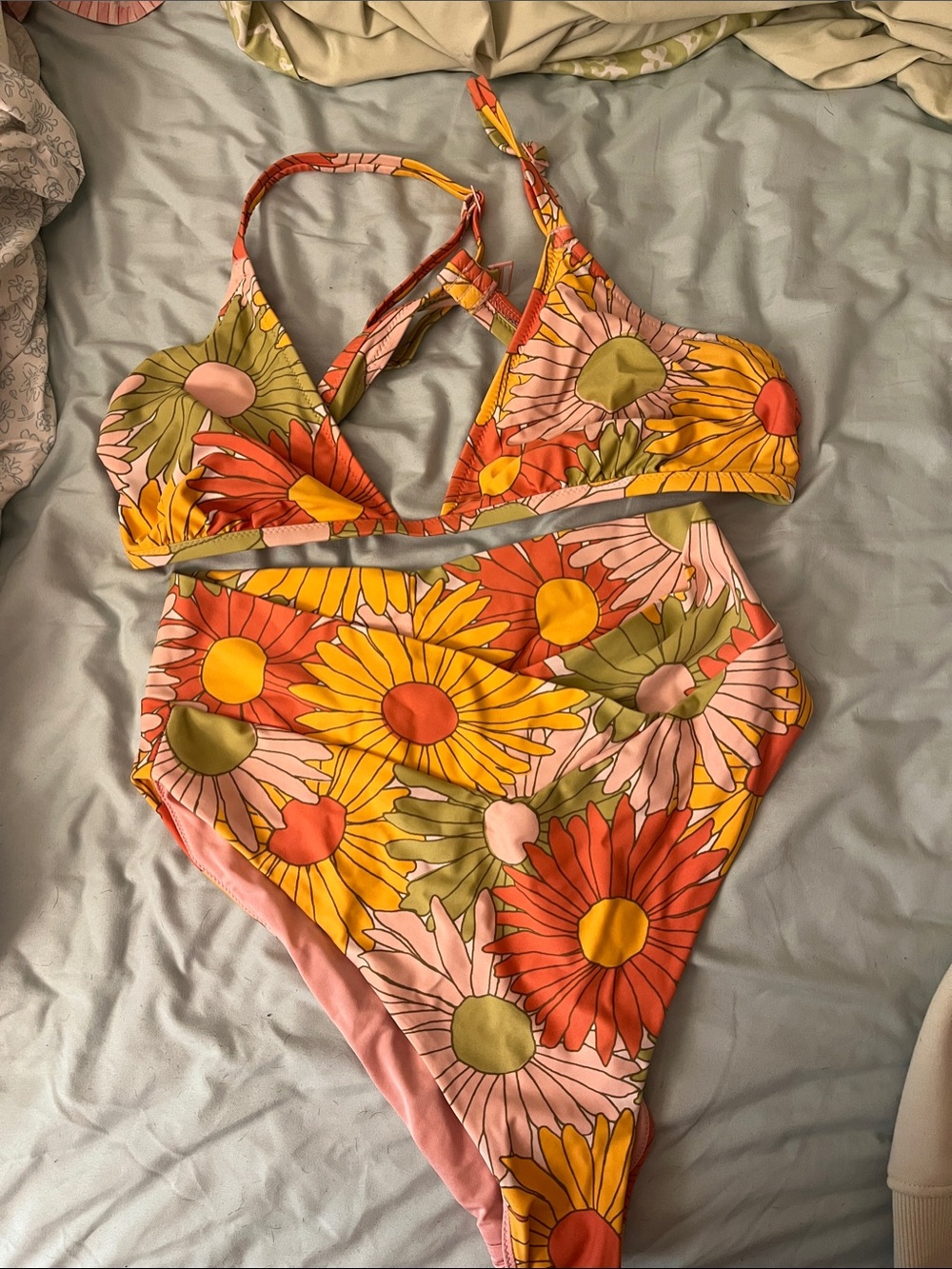 aerie Floral Two-Piece Swimsuit in Yellow, Orange, Pink, Green